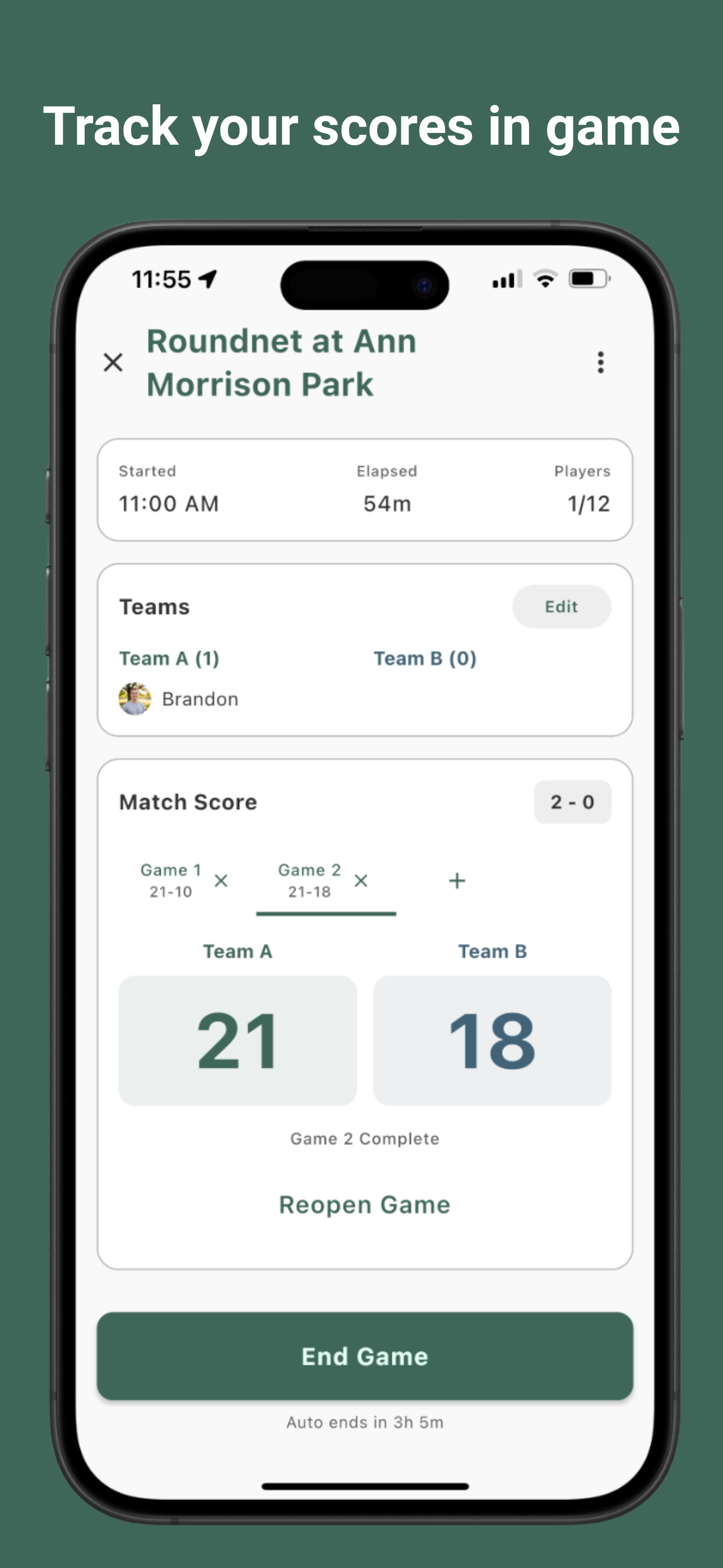 Live game scoring interface