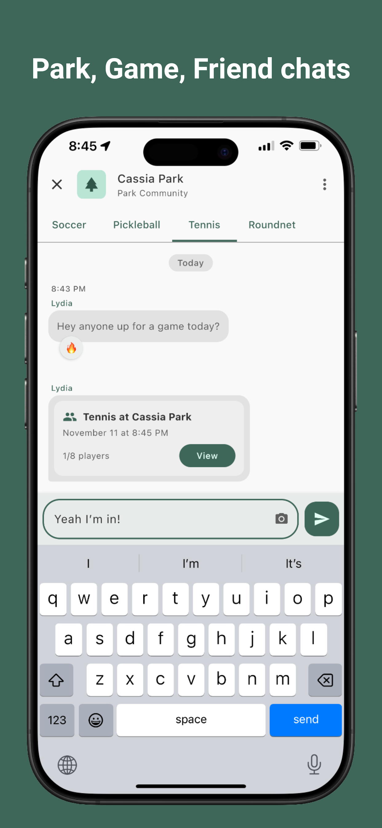 Park chat interface with game creation